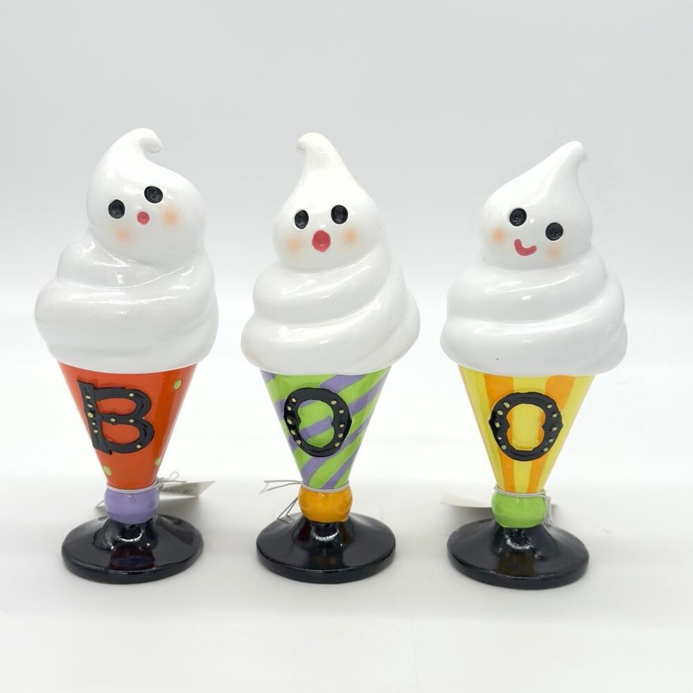 December Diamonds Set of 3 Boo Ville Ghost Sundae Desserts BOO Halloween Decor